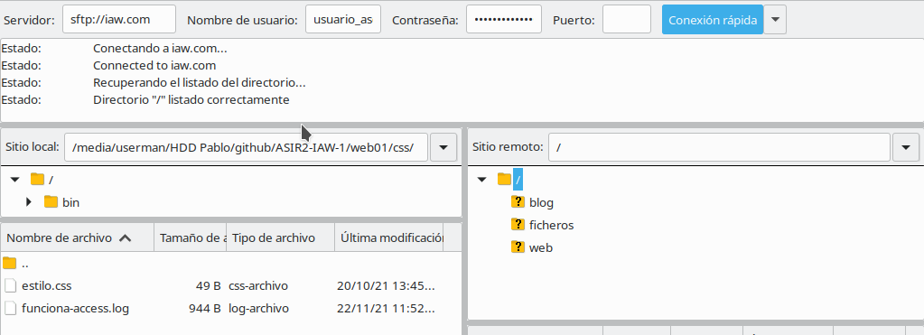 Conexión mediante SFTP del usuario_asciinema