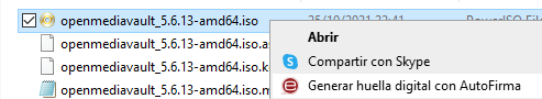 Imagen en la que se pueden ver las opciones de autofirma para la generación de huella digital