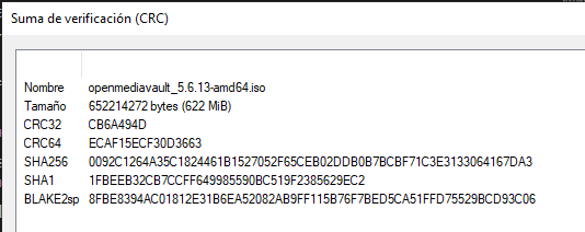Imagen en la que se pueden ver las opciones de 7z para la generación de huella digital.