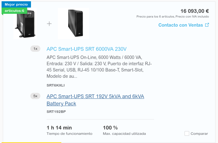 Elección de conjunto SAI para rack no crítico