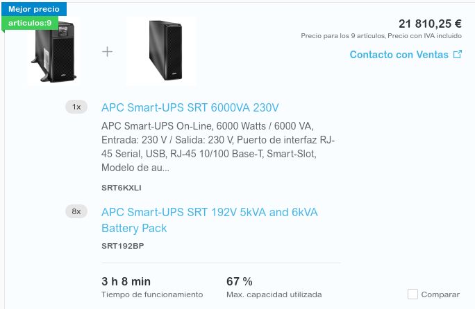 Elección de conjunto SAI para rack crítico